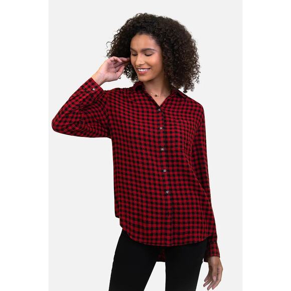 BeachLunchLounge Red Buffalo Plaid Elliott Button Down Shirt Women's Size Small - Picture 1 of 7